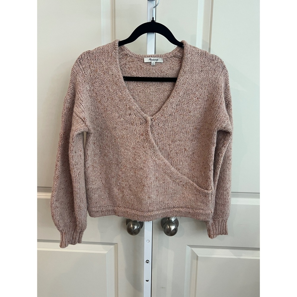 Madewell Beresford Wrap Front Pullover Sweater Marled Wisteria Wool Blend S - Picture 2 of 8